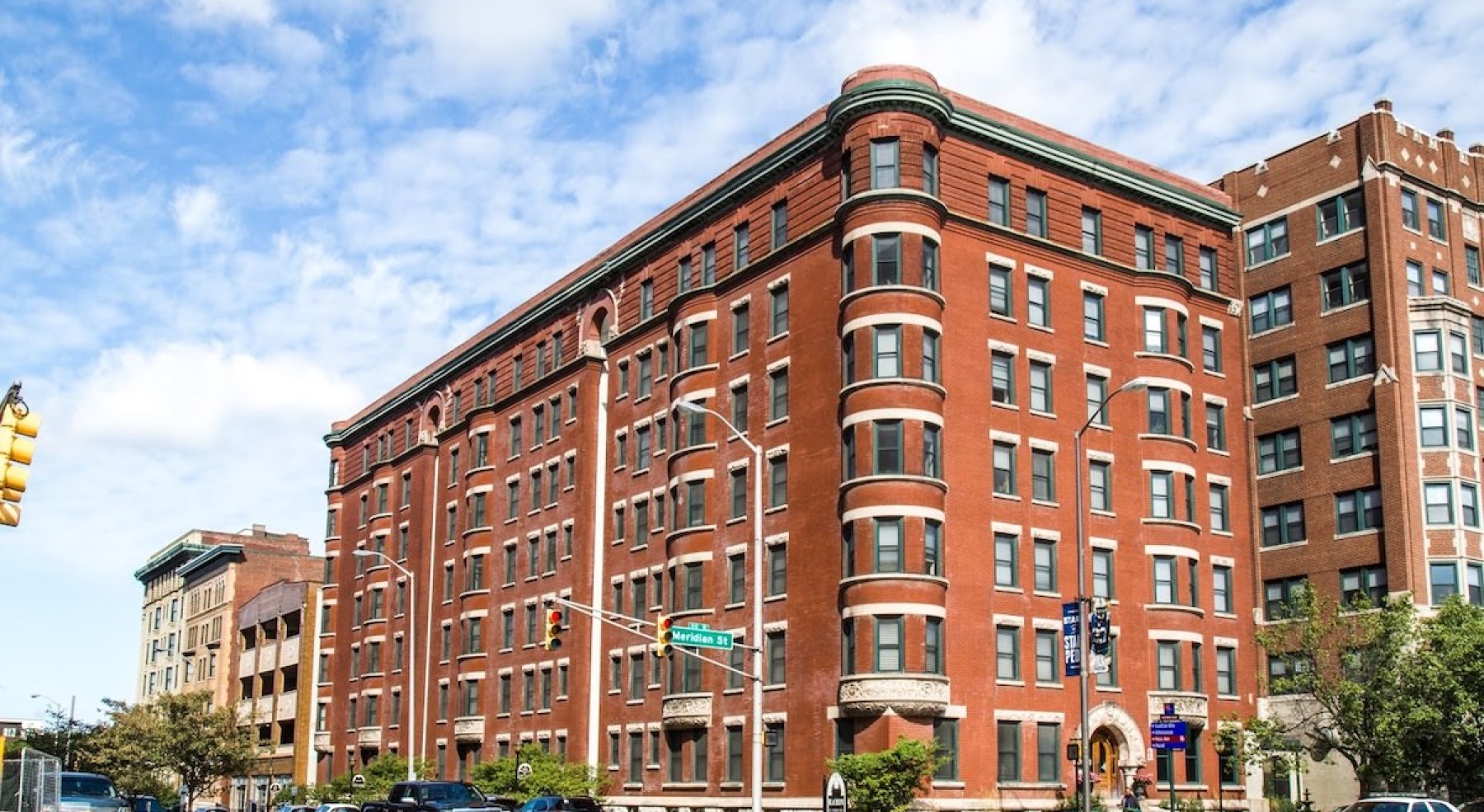 the exterior of a brick building