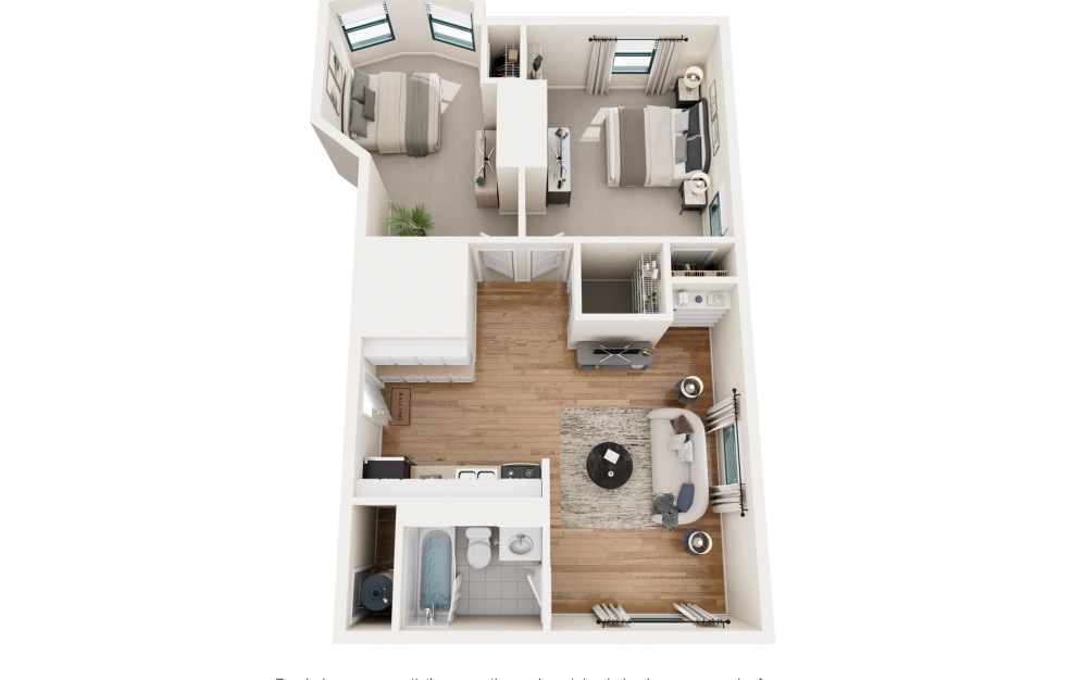 Covington - 2 bedroom floorplan layout with 1 bathroom and 855 square feet