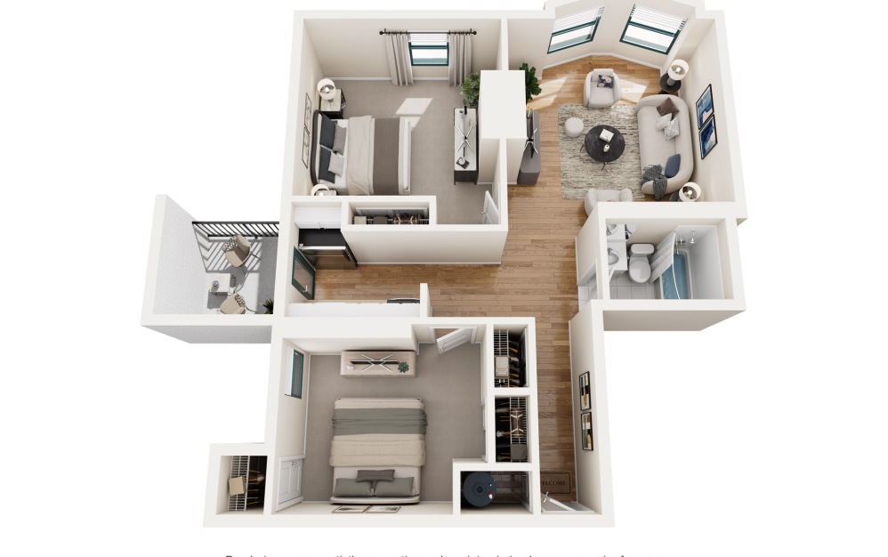 Donelson - 2 bedroom floorplan layout with 1 bathroom and 880 square feet
