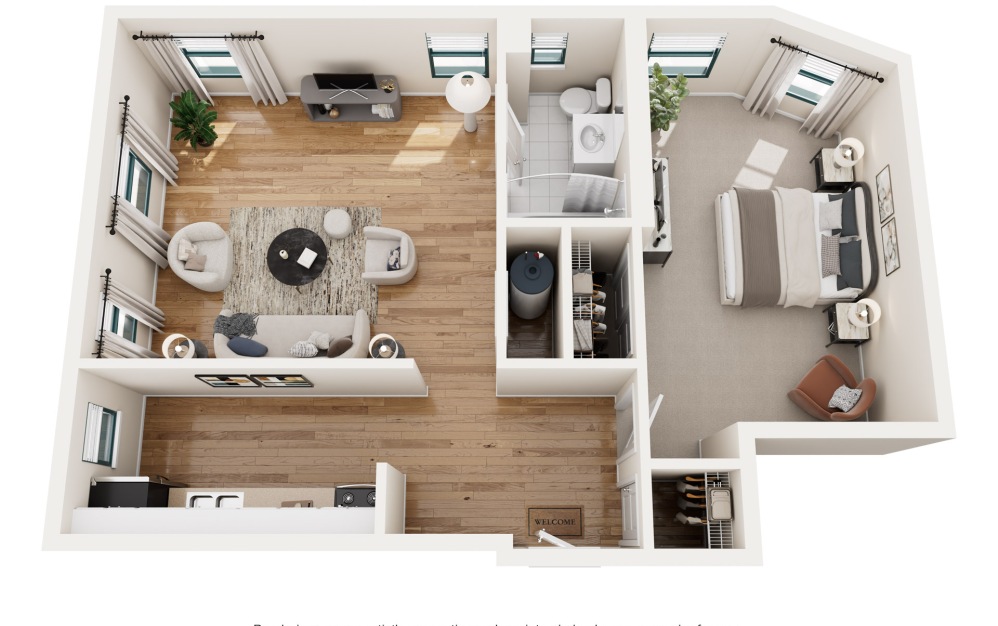 Fletcher - 1 bedroom floorplan layout with 1 bathroom and 715 square feet