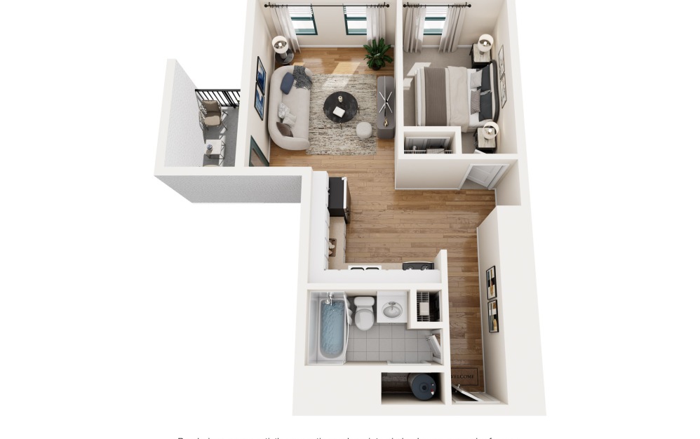 Hayes - 1 bedroom floorplan layout with 1 bathroom and 640 square feet