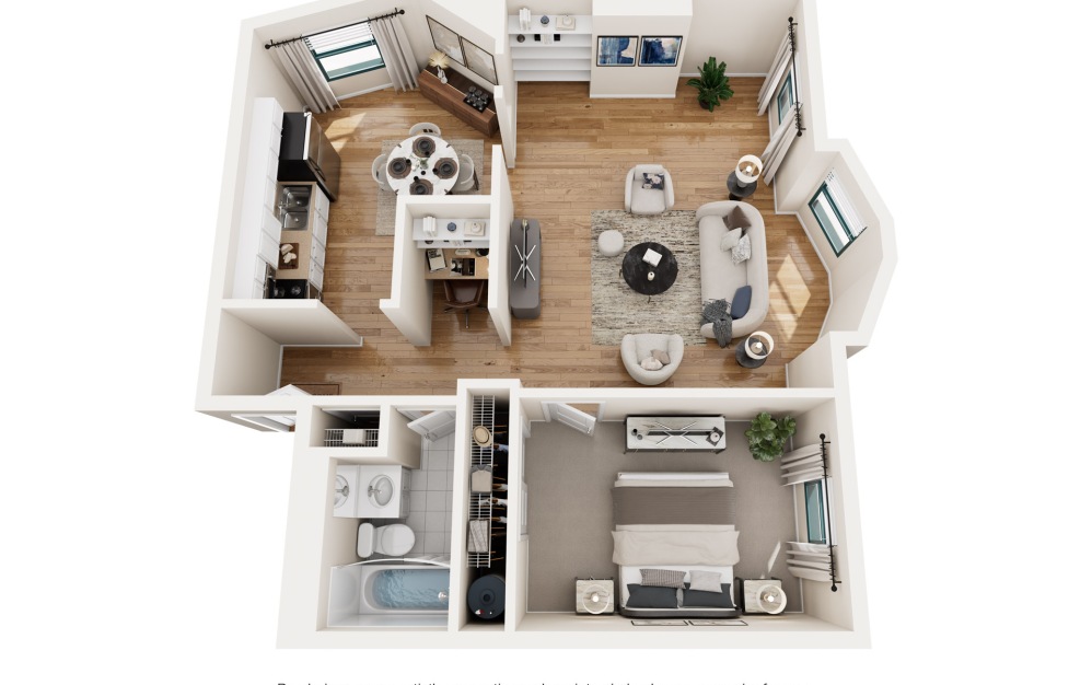 Heston - 1 bedroom floorplan layout with 1 bathroom and 895 square feet