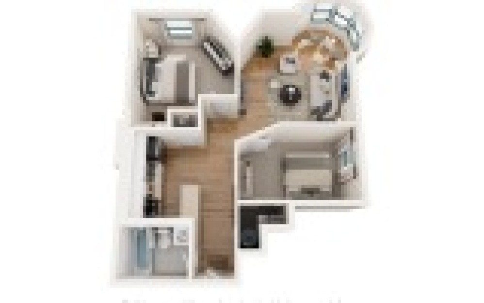 Montgomery - 2 bedroom floorplan layout with 1 bathroom and 855 square feet