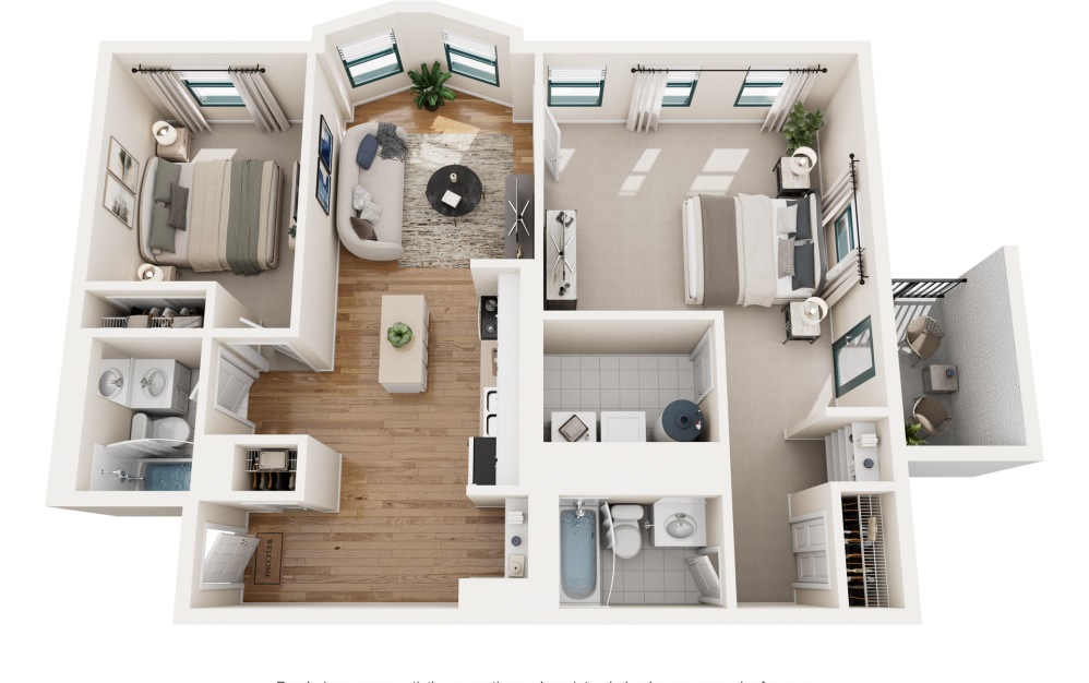Wallace - 2 bedroom floorplan layout with 2 bathrooms and 1100 square feet