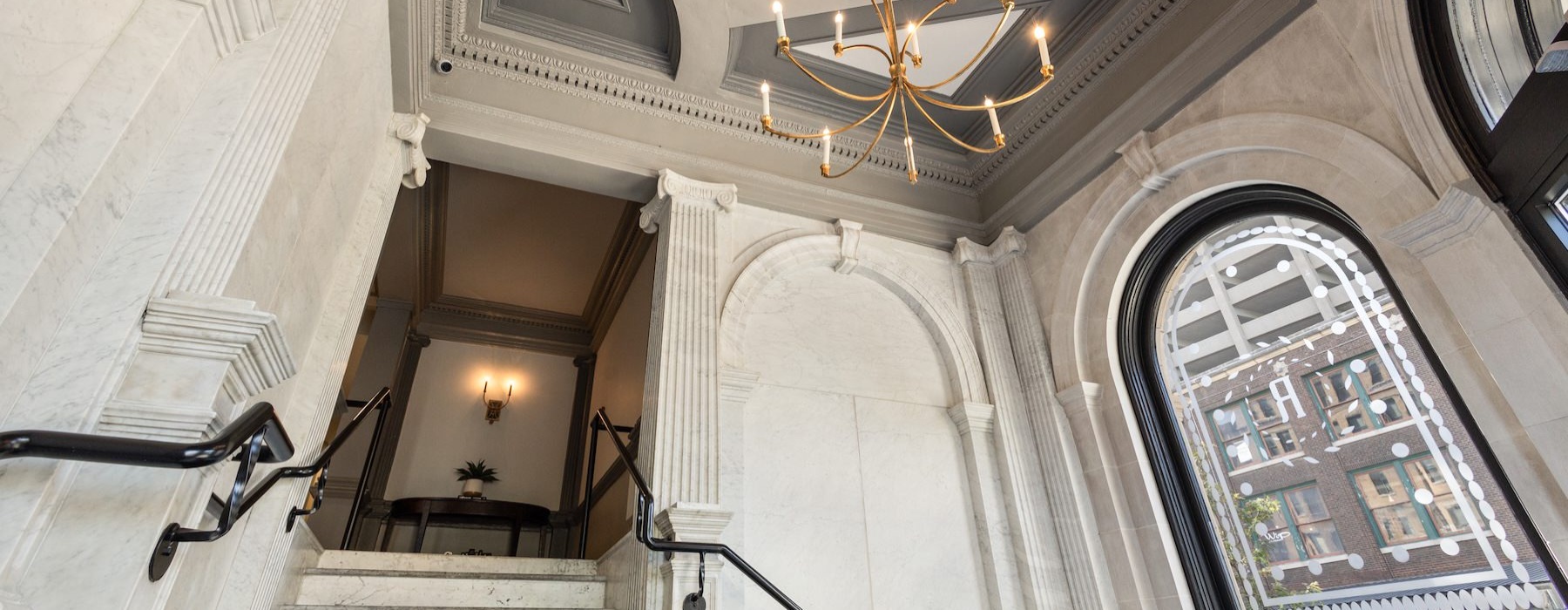 a staircase in a building