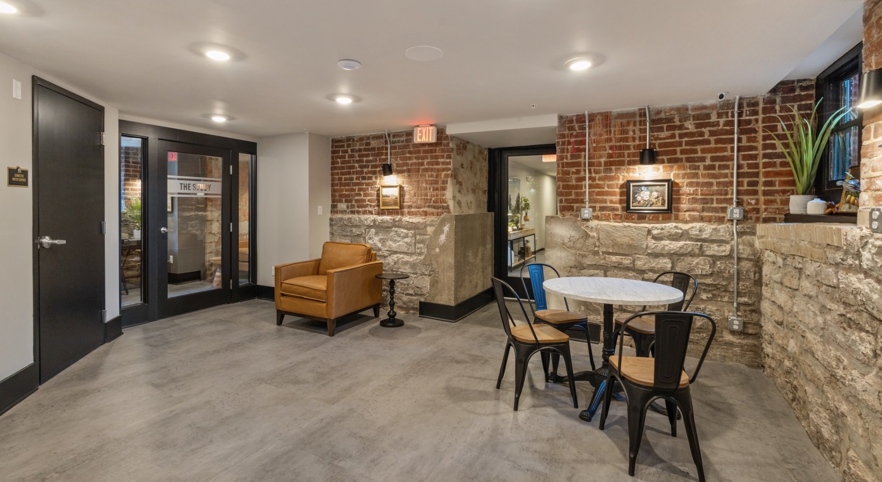 a lounge with seating