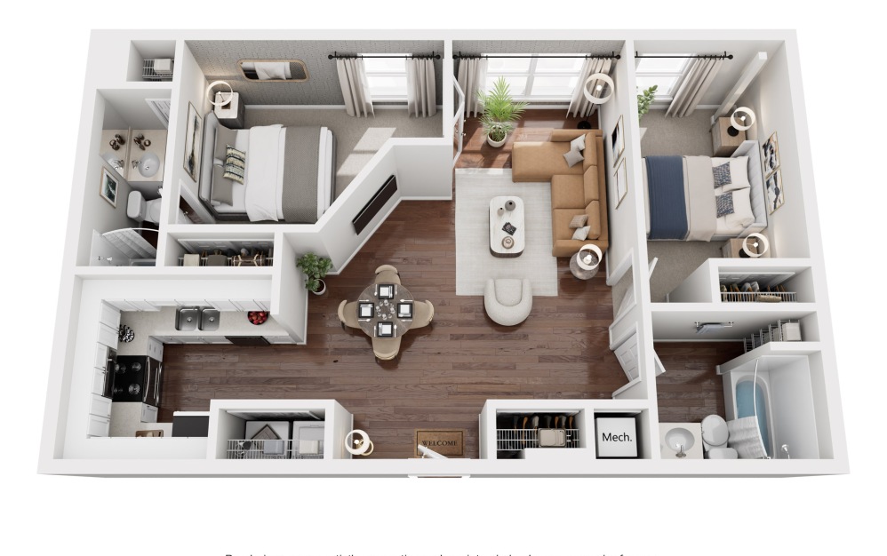 207: 2.2 - 2 bedroom floorplan layout with 2 bathrooms and 1040 square feet