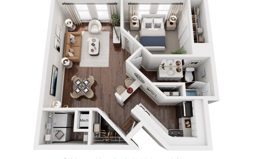 213: 1.1 - 1 bedroom floorplan layout with 1 bathroom and 900 square feet