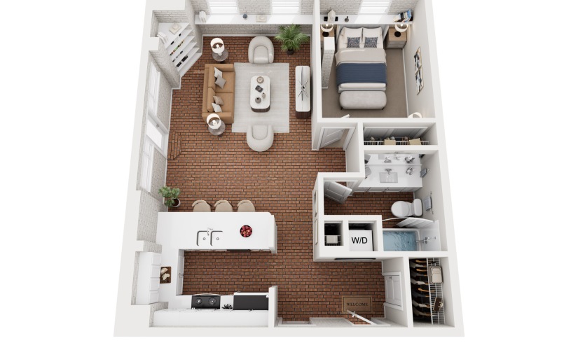100: 1.1 - 1 bedroom floorplan layout with 1 bathroom and 815 square feet