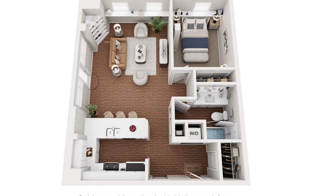 100: 1.1 - 1 bedroom floorplan layout with 1 bathroom and 815 square feet